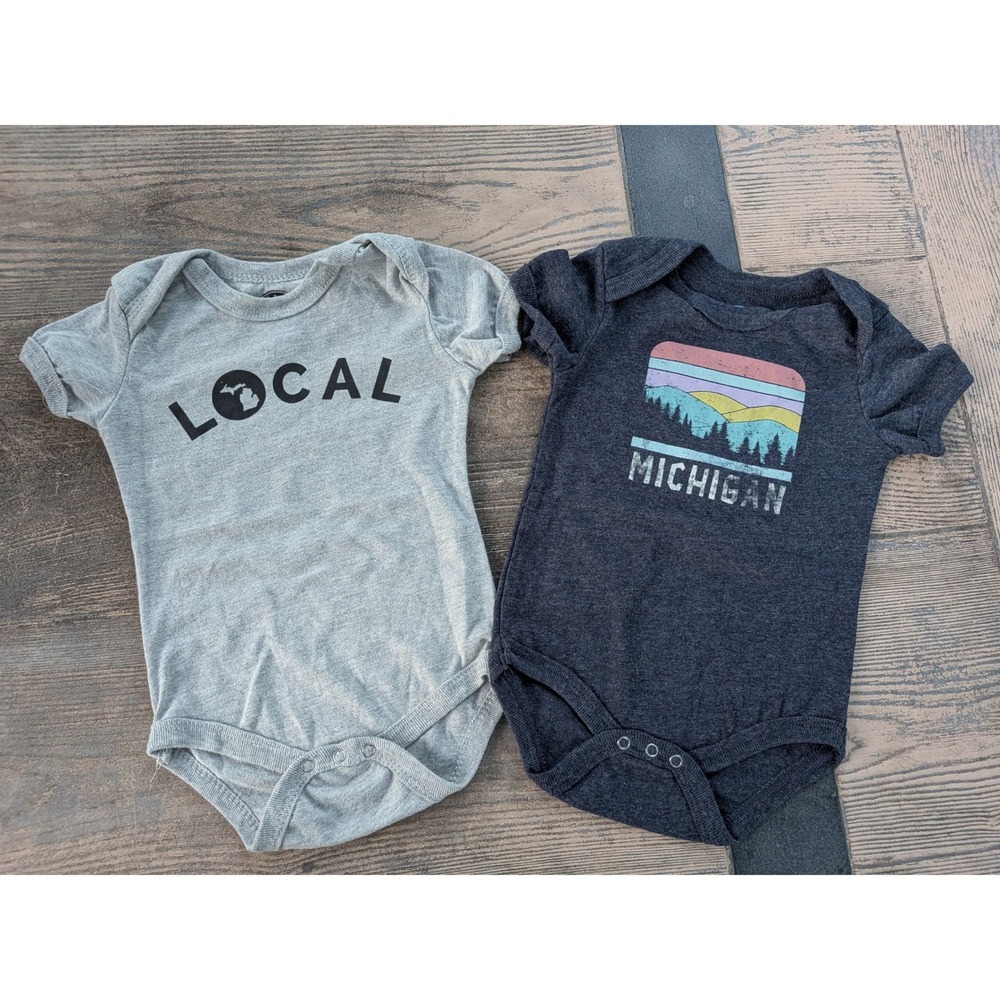 Home Free Michigan Baby Bodysuit Bundle 6/9M Local Retro‎ Sunset 2pk